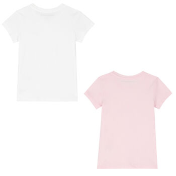 Girls White & Pink Logo T-Shirts ( 2-Pack )