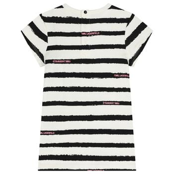 Younger Girls White & Black Striped Choupette Dress