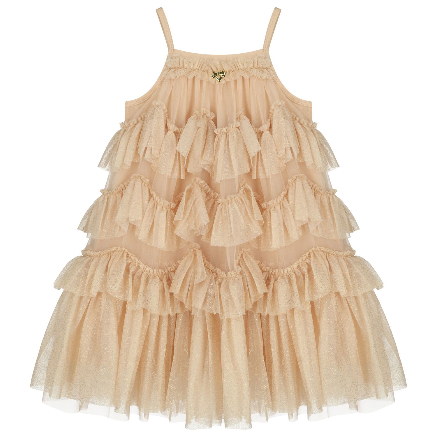 Girls Gold Ruffled Tulle Dress, 1, hi-res