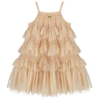 Girls Gold Ruffled Tulle Dress