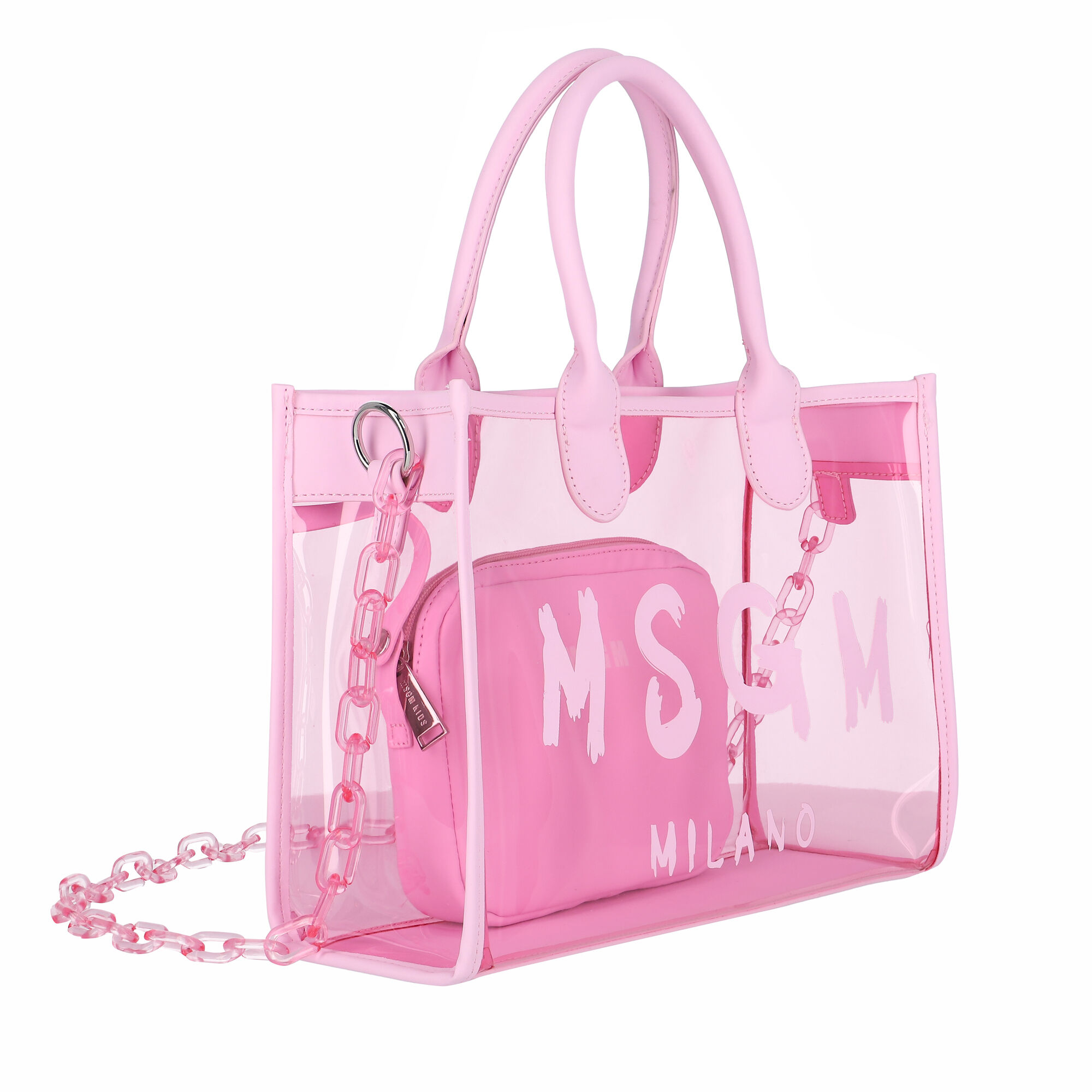 MSGM Girls Pink Logo Transparent Tote Bag Junior Couture