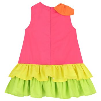 Girls Pink Bow & Diamante Logo Dress