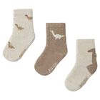 Younger Boys Beige Dinosaur Socks ( 3 Pack ) , 1, hi-res
