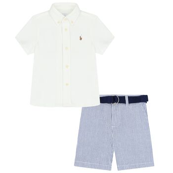 Baby Boys White & Blue Shorts Set