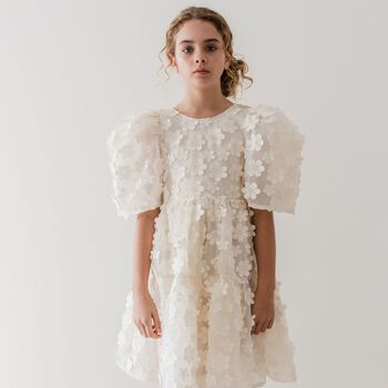 Girls Ivory Flower Organza Dress