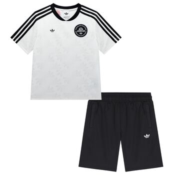 Adidas Kids White & Black Logo Shorts Set, 1 White & Black Logo Shorts Set