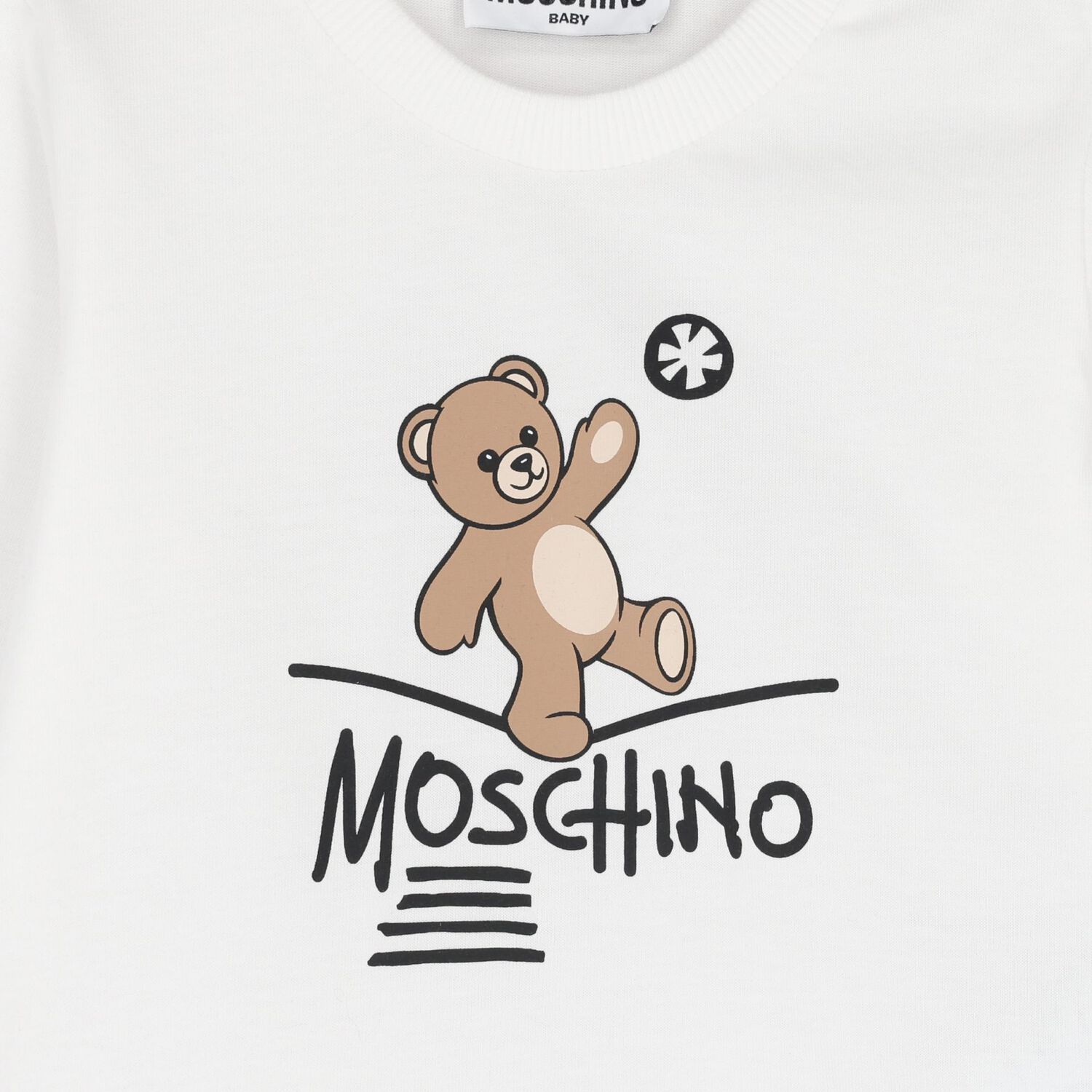 Younger White Teddy Bear Logo Long Sleeve Top, 1, hi-res