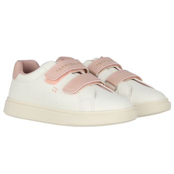 Girls White & Pink Logo Trainers