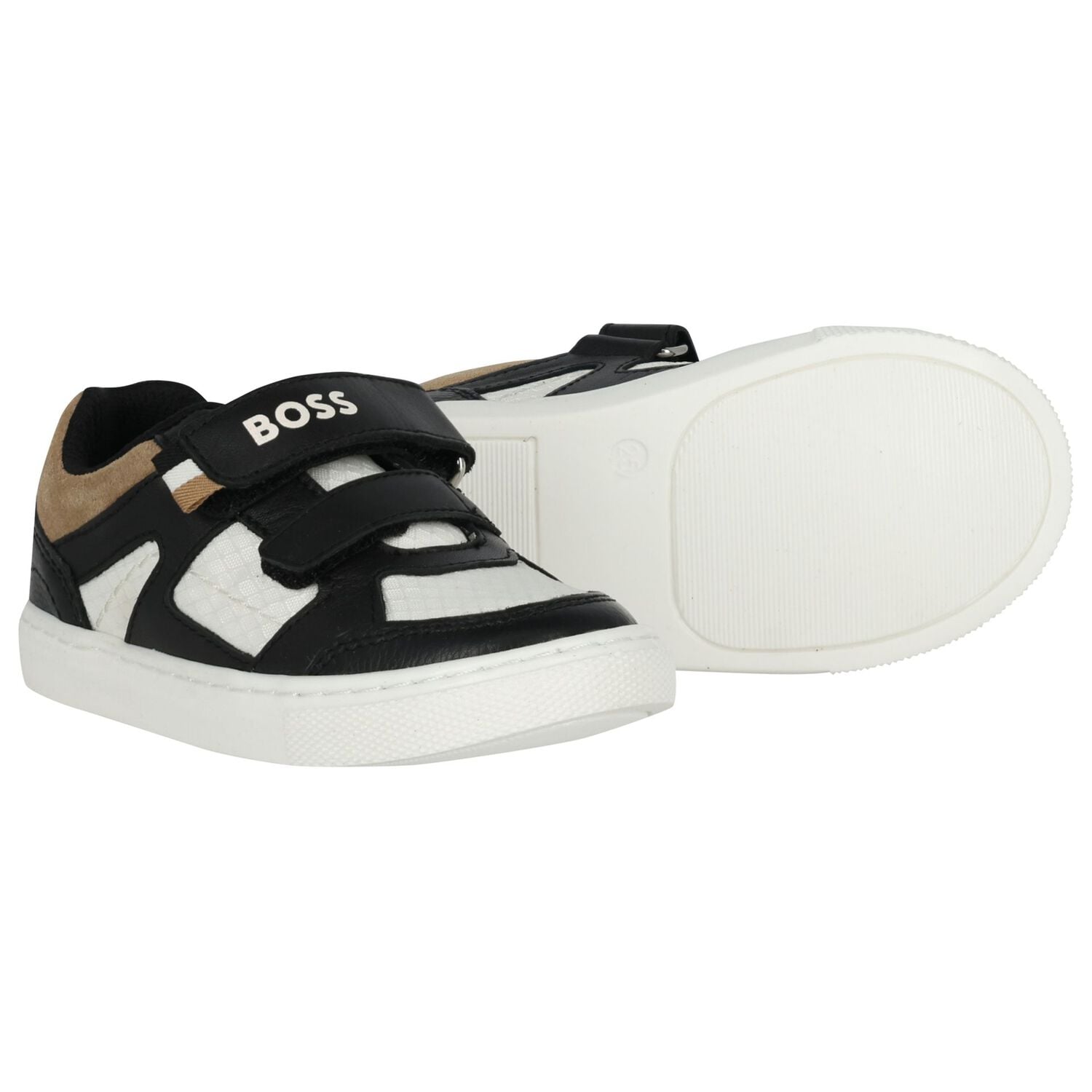 Boys Black, White & Beige Logo Trainers, 1, hi-res