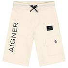Boys Beige Logo Shorts, 2, hi-res