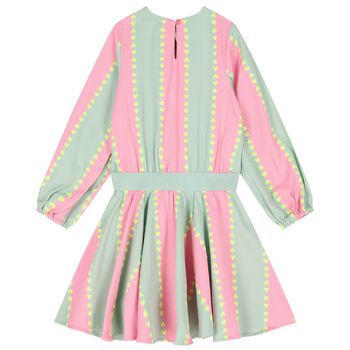 Girls Pink & Green Heart Stripe Dress