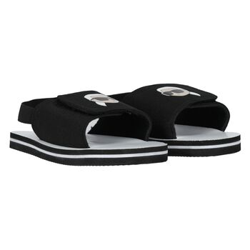 Boys Black & White Logo Ikonik Sandals