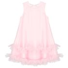 Girls Pink Satin & Tulle Bow Dress, 1, hi-res