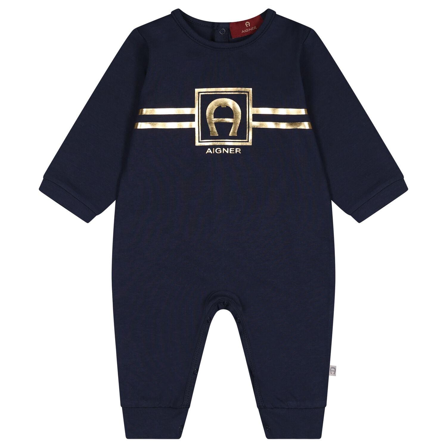 Baby Boys Navy Blue & Gold Logo Romper, 2, hi-res
