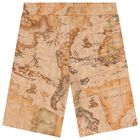 Boys Beige Geo Map Shorts, 1, hi-res