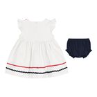 Baby Girls White & Navy Blue Dress Set, 1, hi-res