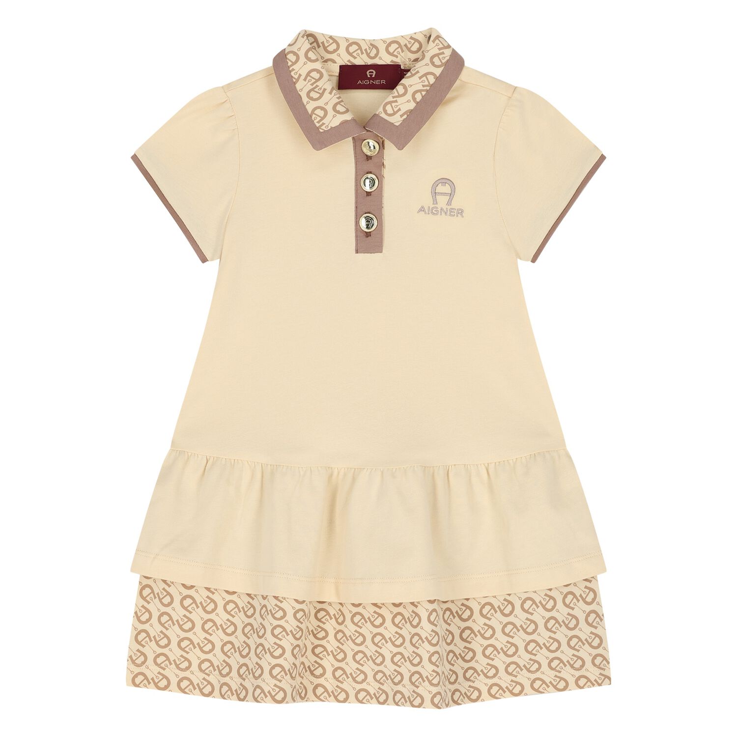 Younger Girls Beige Logo Polo Dress, 2, hi-res