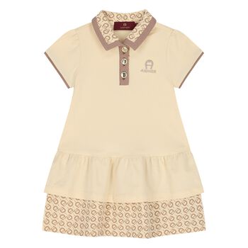 Younger Girls Beige Logo Polo Dress