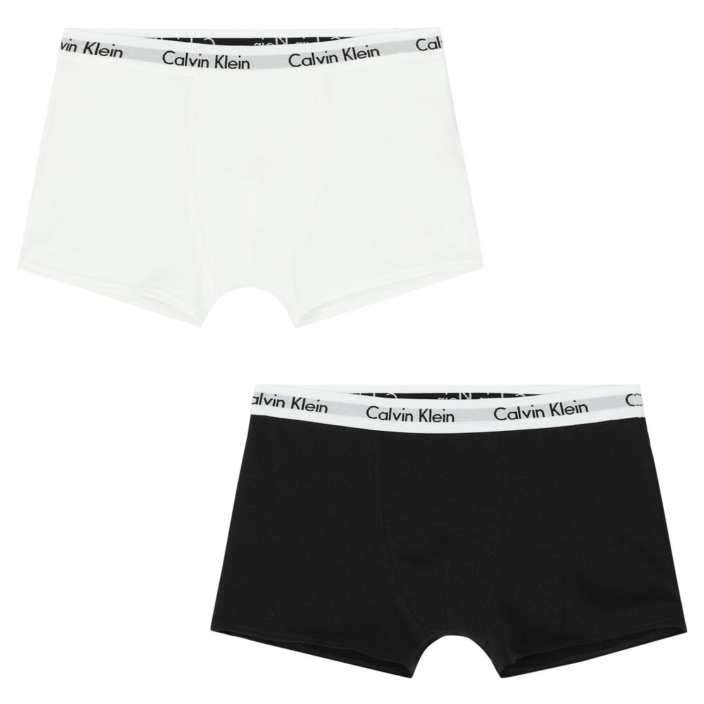 Calvin Klein Boys White & Black Logo Boxer Shorts ( 2-Pack ) | Junior  Couture USA