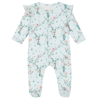 Baby Girls Mint Floral Babygrow