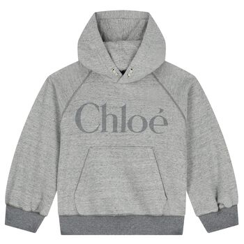 Girls Mini Me Grey Logo Hooded Top