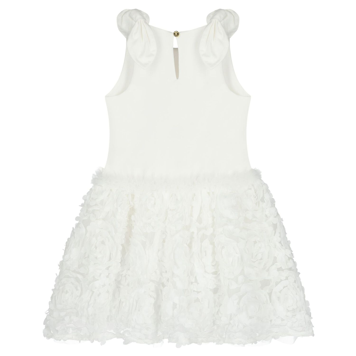 Girls White Tulle & 3D Flower Dress, 1, hi-res