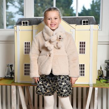 Girls Beige Faux Fur Ted Scarf 