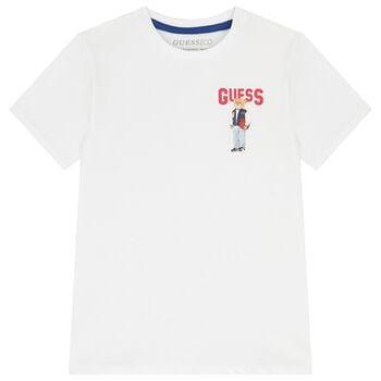 Boys White Teddy Bear Logo T-Shirt