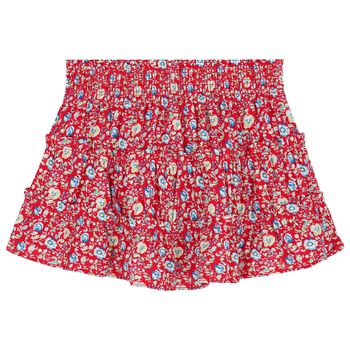 Girls Red Floral Tiered Skirt