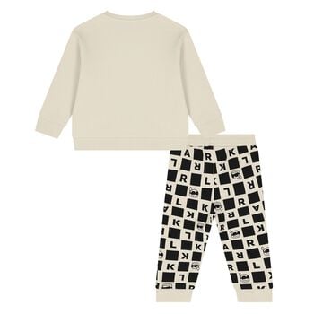 Younger Boys Beige & Black Logo Tracksuit
