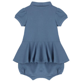 Baby Girls Blue Logo Romper Dress