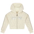Girls Beige Logo Hooded Zip Up Top, 1, hi-res