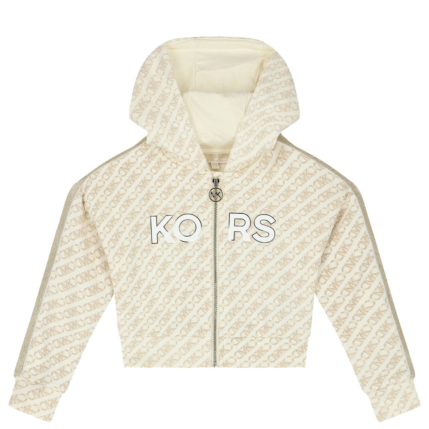 Girls Beige Logo Hooded Zip Up Top, 1, hi-res image number null