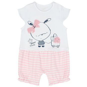 Baby Girls White & Pink Striped Romper
