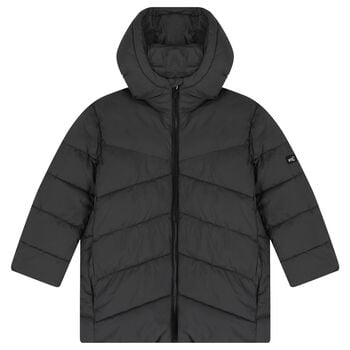 Boys Grey Long Quilted Jacket