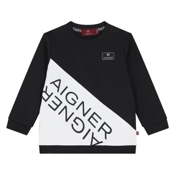 Younger Boys Black & White Logo Hooded Top