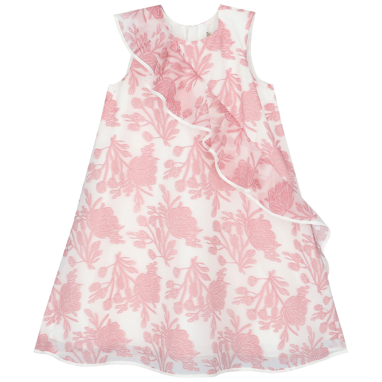 Girls Pink & White Floral Organza Dress, 1, hi-res