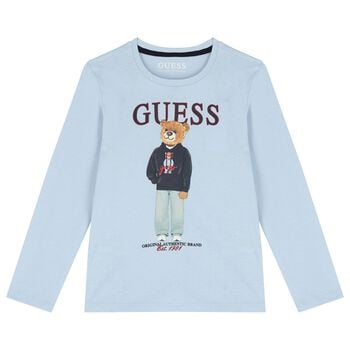 Boys Blue Bear Logo Long Sleeve Top