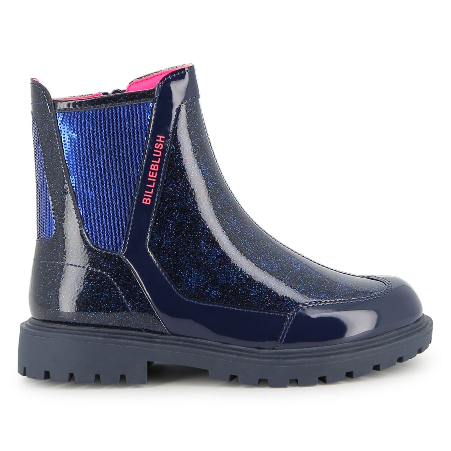 Girls Navy Blue Faux Leather Boots , 1, hi-res