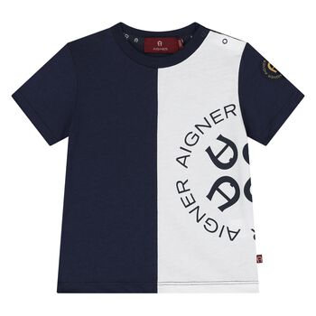 Younger Boys Navy Blue & White Logo T-Shirt