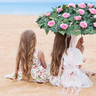 فستان ساتان باللون العاجي والزهري, 1, hi-res