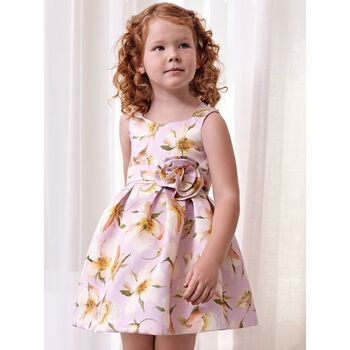 Girls Purple Floral Satin Dress