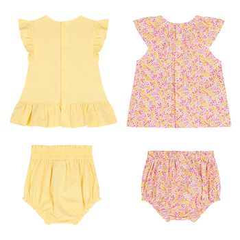 Baby Girls Yellow & Pink Floral Shorts Set ( 2-Pack )