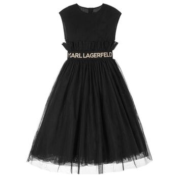 Girls Black Logo Tulle Dress