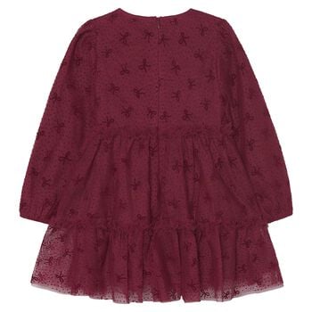 Girls Red Bow & Dot Tulle Dress