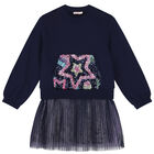 فستان بنات مطرز بالترتر والنجوم باللون الكحلى, 1, hi-res