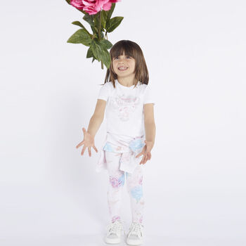 Girls White Floral Logo Leggings