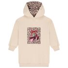 Girls Beige Embellished Cherry Hooded Sweatshirt Dress, 1, hi-res