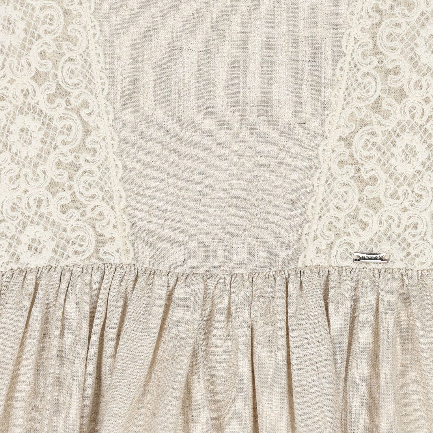 Girls Beige Shimmery Linen Dress, 2, hi-res