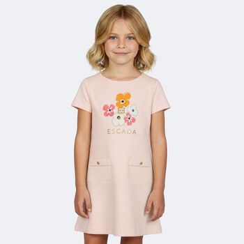 Girls Pink Floral Logo Dress